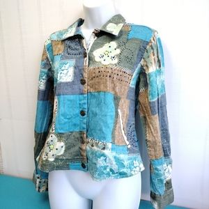 Vintage Mureli Women's Multicolor Floral Beaded Stretch Cotton Jacket M